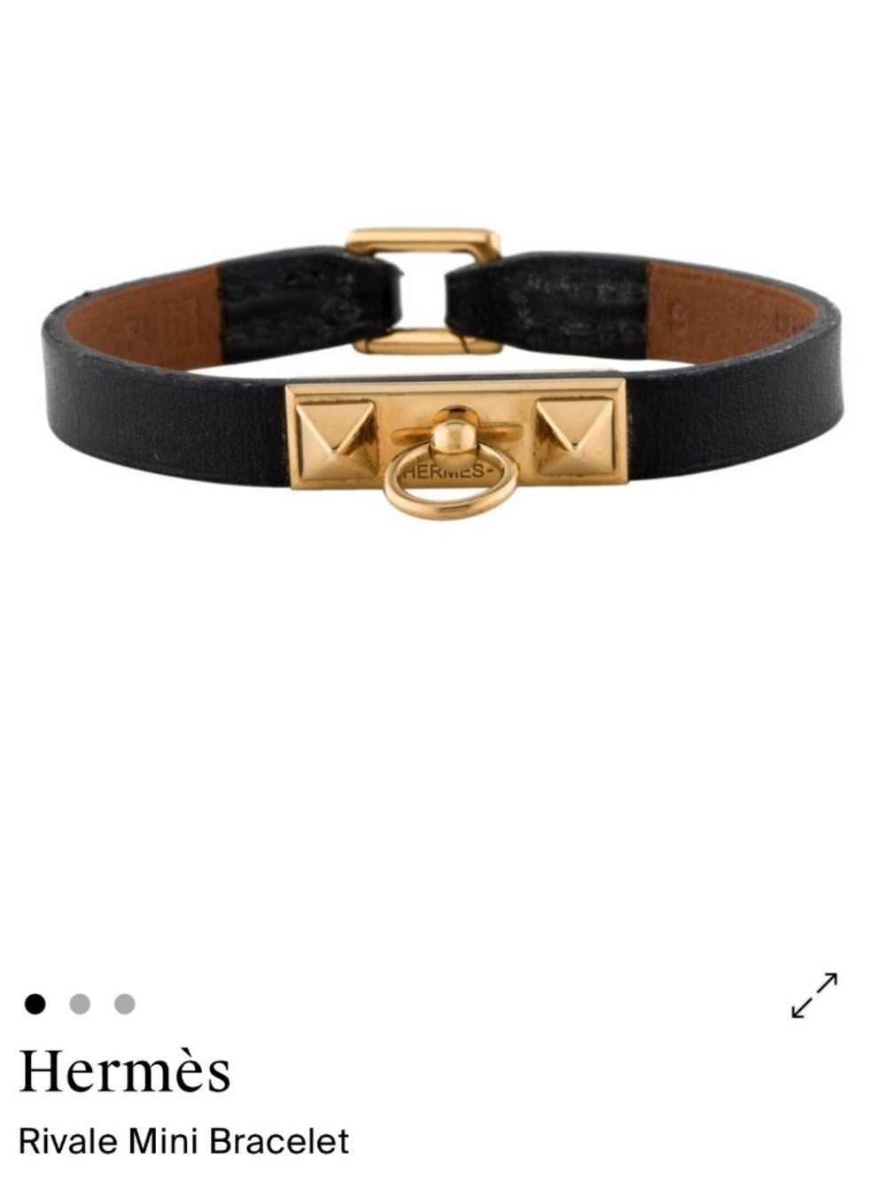 Hermes 18k gold plated bracelet black leather band
